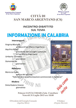Informazione in Calabria, il tema dell’incontro a San Marco Argentario.