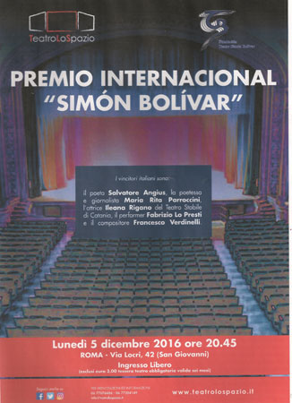 Premio Internacional Simón Bolívar al Teatro Lo Spazio di Roma