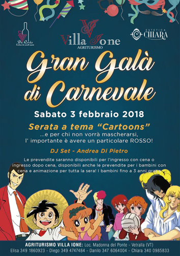 Gran Veglione a tema Cartoons, sabato 3 febbraio a Villa Ione a Vetralla