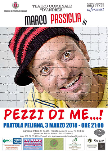 Il 3 marzo al Teatro d’Andrea di Pratola Peligna il sipario si alza su Marco Passiglia